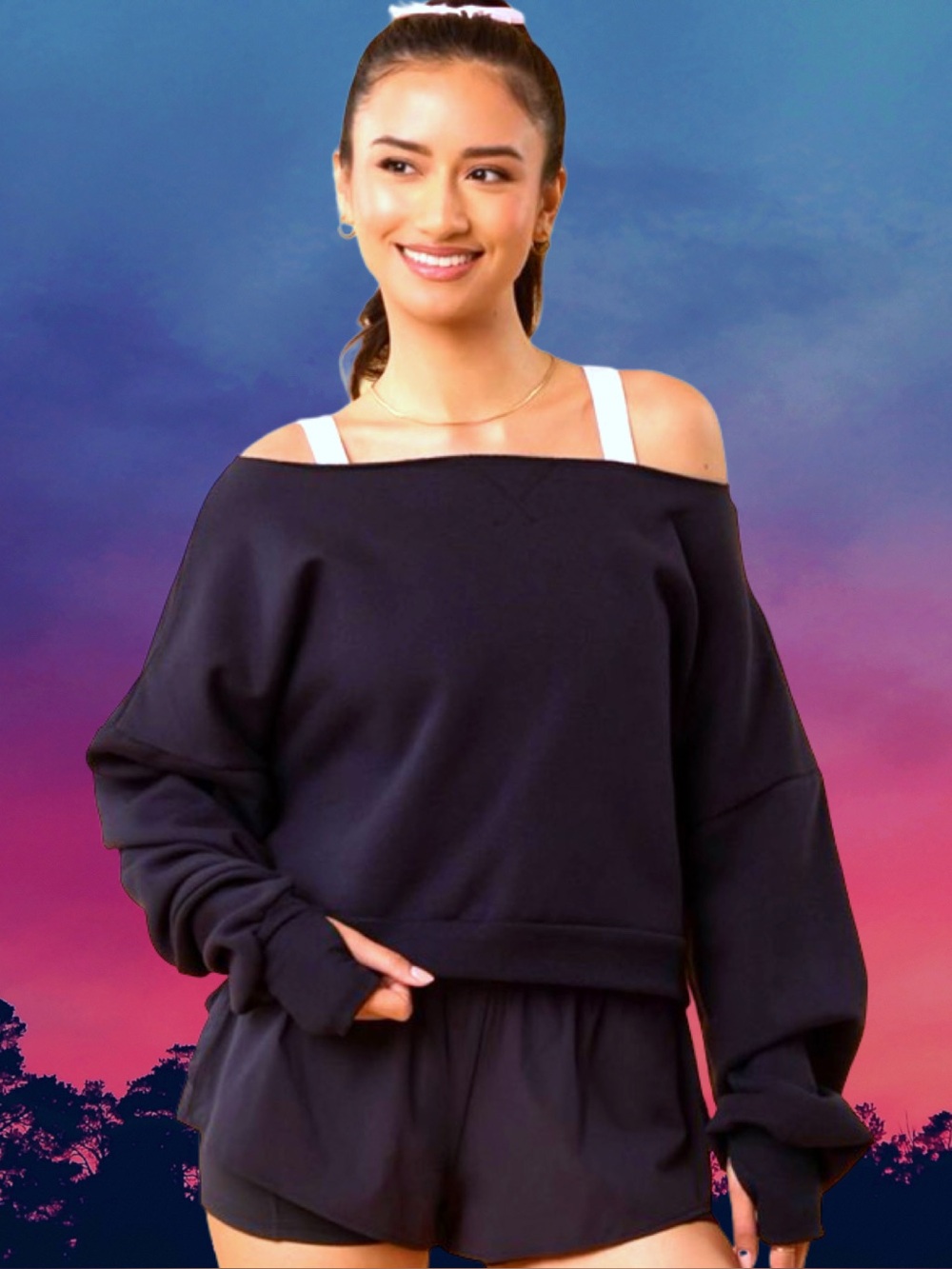 🆕Blogilates Women’s plus-size Black Oversized Off-the-Shoulder Sweatshirt❤️❤️3X